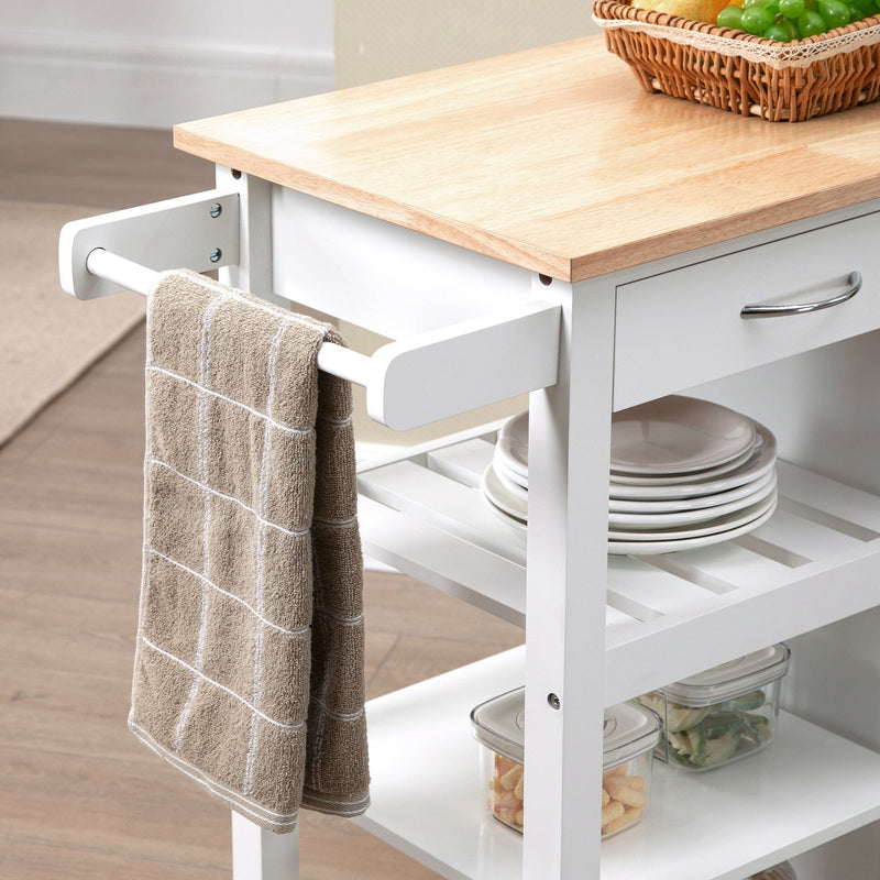Kitchen Cart on Wheels, Embossed Door, Drawer, White