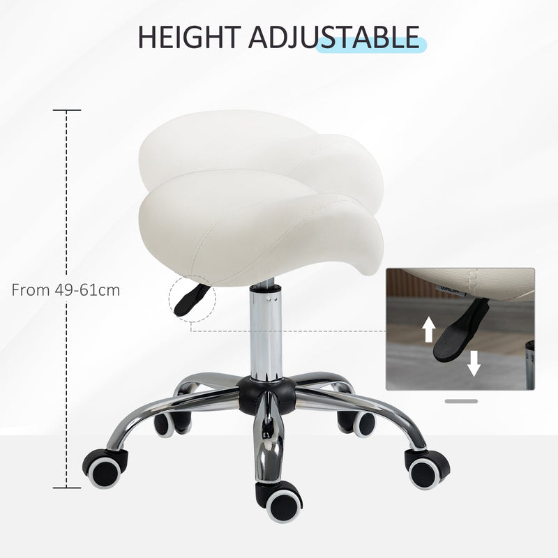 Cream Cosmetic Salon Stool With Wheels