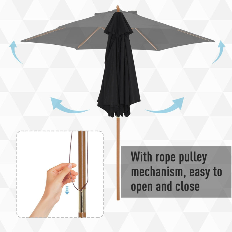 2.5m Wooden Garden Parasol - Sun Shade, Patio Canopy