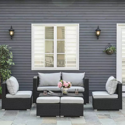 6 Seater Rattan Sofa Set - Space-Saving Sofa, Chairs & Table Outsunny