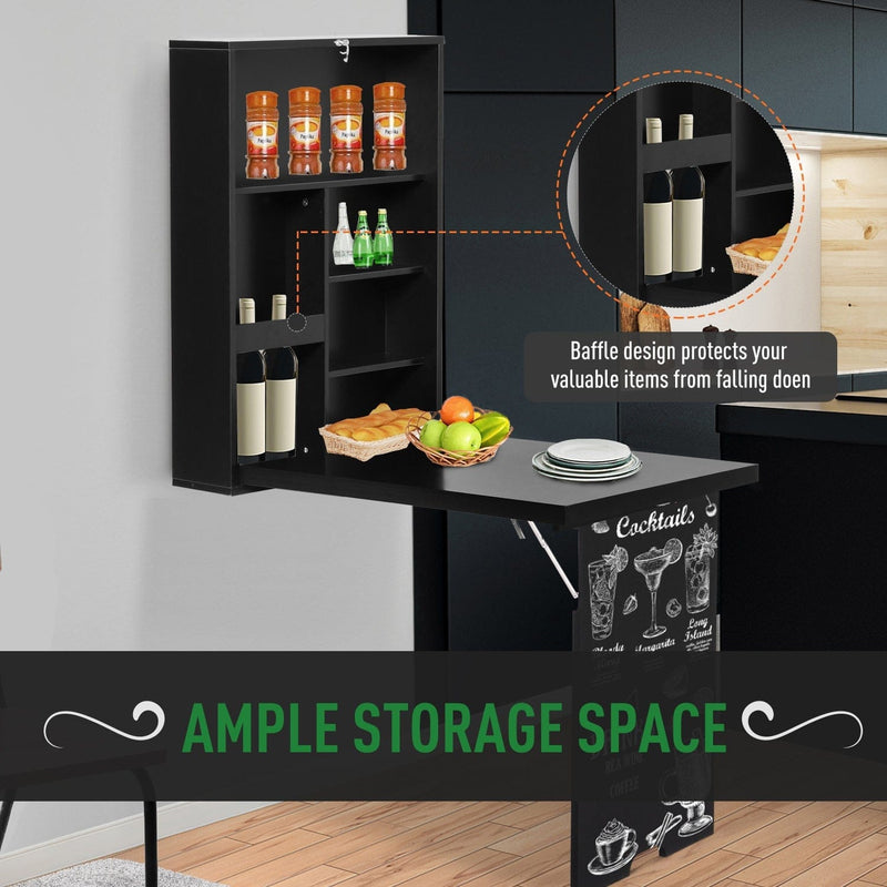 Wall Mounted Folding Table With Chalkboard and Shelf