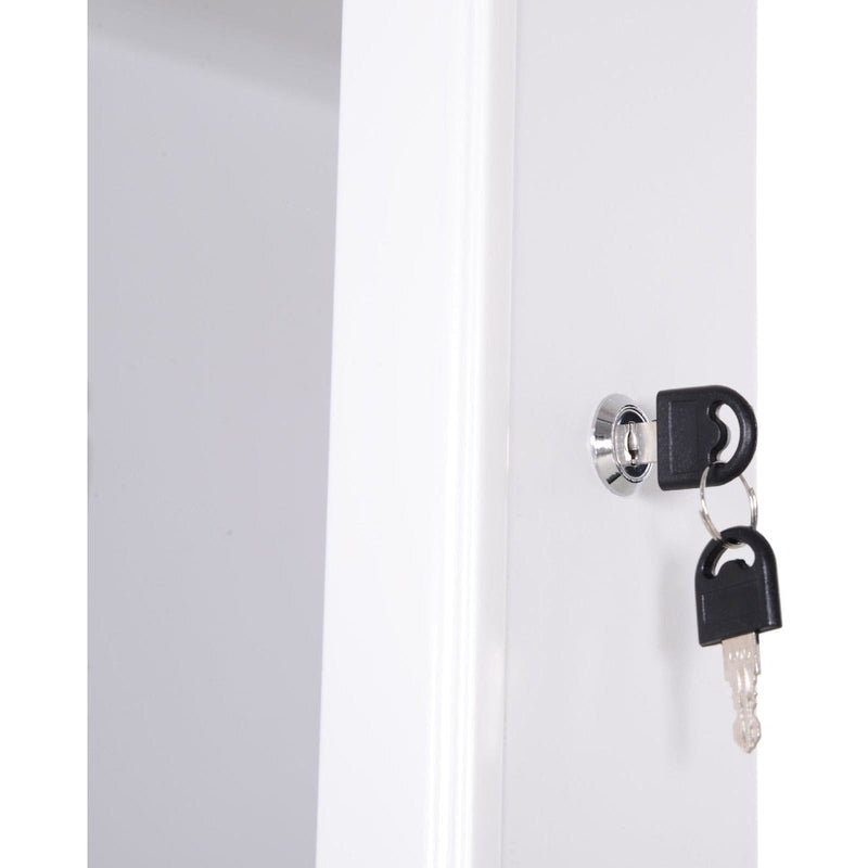 Mirrored Jewelry Cabinet, Full-Length Mirror, Flip-Over Shelf, Lock, White