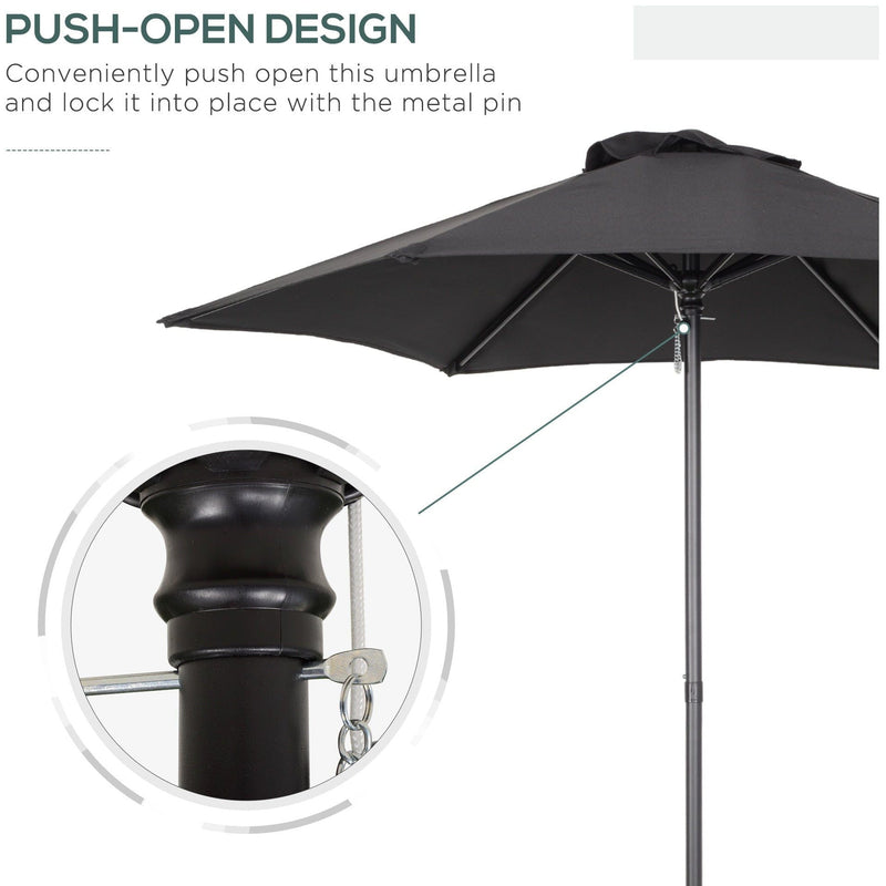 2m Patio Parasol - Outdoor Sun Shade, 6 Ribs Outsunny