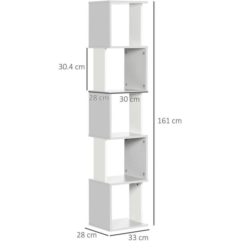 5 Shelf Bookshelf, 33W x 28D x 161H cm, Light Grey/White