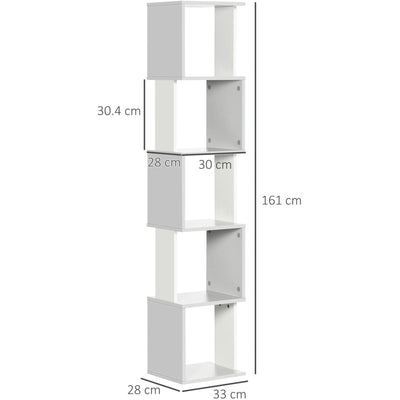 5 Shelf Bookshelf, 33W x 28D x 161H cm, Light Grey/White Homcom