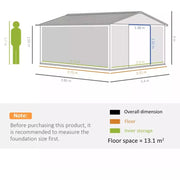 Dimension diagram showing 386 x 340 cm, 200 cm to the ridge and 13.1 square metre footprint