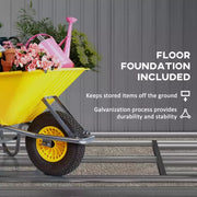 Wheelbarrow of flowers rolling over the included galvanised steel foundation frame