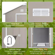 Feature panel showing the sloped roof, four vents, padlock hasp and double sliding doors