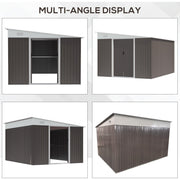 Four-angle display of the grey pent roof shed from front, side, rear and above