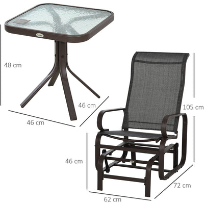 3-PC Outdoor Gliding Rocking Chair Set with Tea Table Outsunny