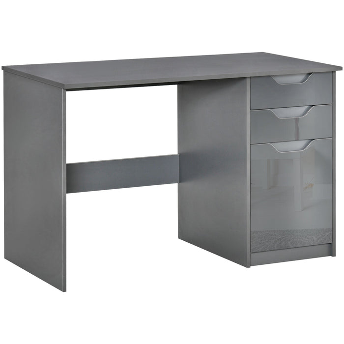 High Gloss Desk With Drawers, Storage Cabinet, Grey