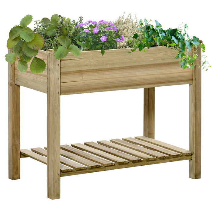 Wooden Planter on Legs With Shelf