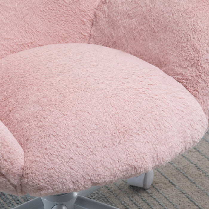 Pink Fluffy Wheelie Office Chair with Armrests