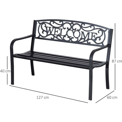 2 Seater Metal Garden Bench With Welcome Pattern Outsunny