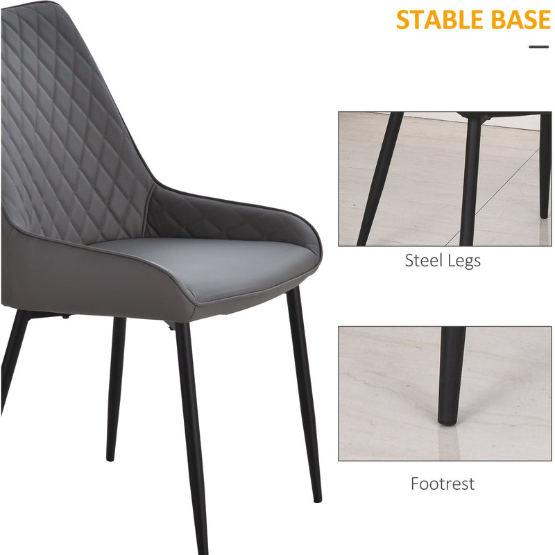 Set of 2 Quilted Dining Chairs, PU Leather, Grey