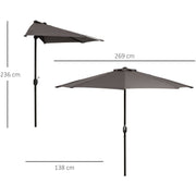 2.7m Half Parasol for Balcony - 5 Steel Ribs Outsunny