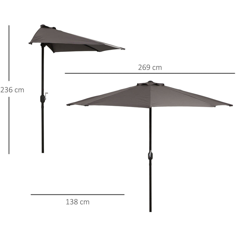 2.7m Half Parasol for Balcony - 5 Steel Ribs Outsunny