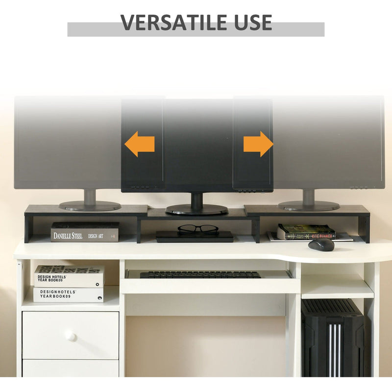 Wooden Dual Monitor Stand, Screen Riser, Black