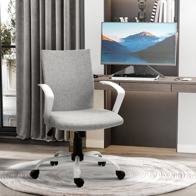 Light Grey Linen Swivel Office Chair, Adjustable with Arm Vinsetto