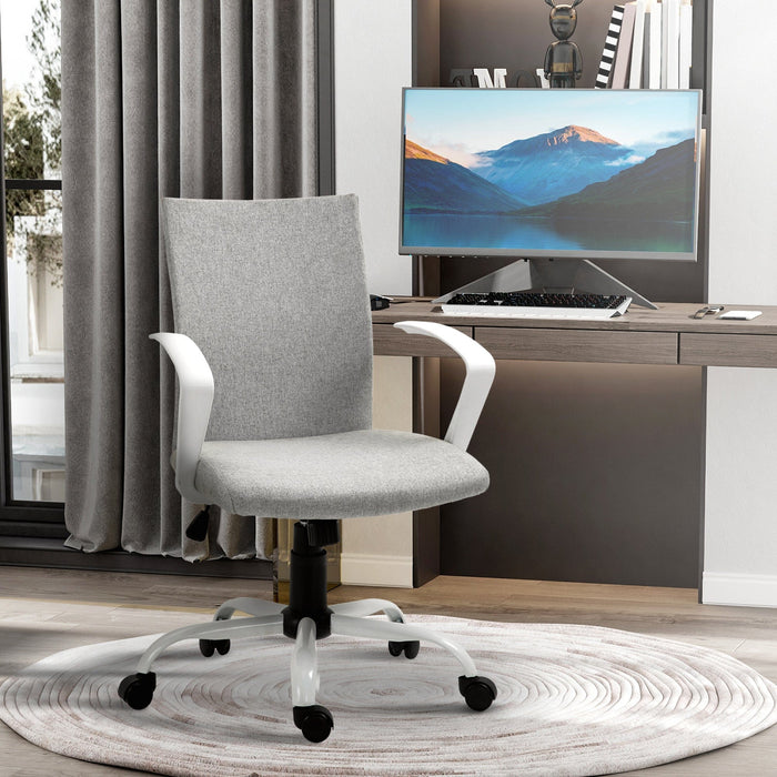 Light Grey Linen Swivel Office Chair, Adjustable with Arm