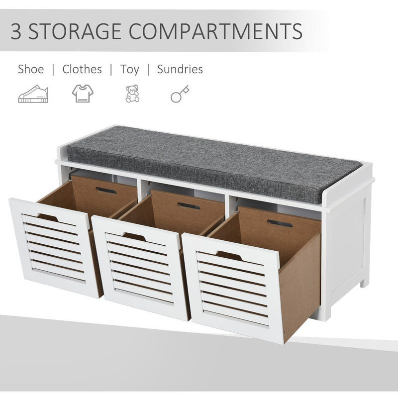 Shoe Storage Bench With Cushion and Drawers - White/Grey