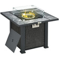Rattan Gas Fire Pit with Marble Top Black Outsunny