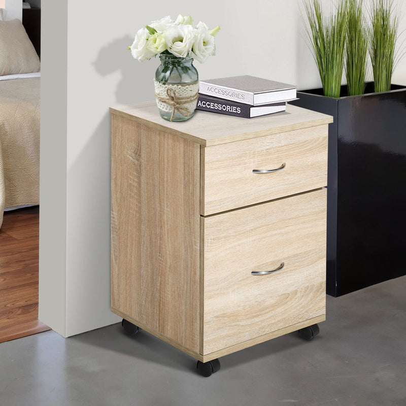 Oak 2 Drawer File Cabinet With Wheels
