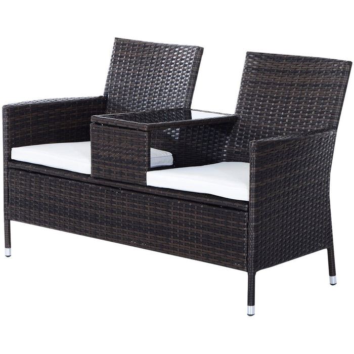 2 Seater Rattan Garden Bench With Cushions