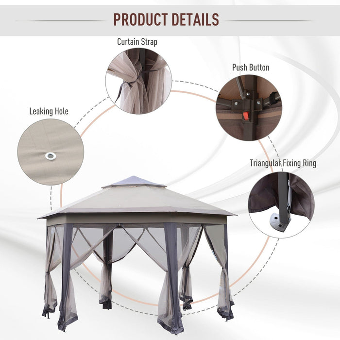 Hexagonal Pop Up Gazebo With Mesh Sides, 4x4m