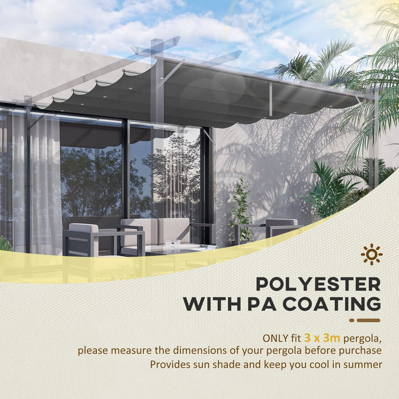 Outsunny Retractable Pergola Shade Cover, Replacement Canopy Fabric for 3 x 3 (m) Pergola, Gazebo Retractable Roof, Dark Grey