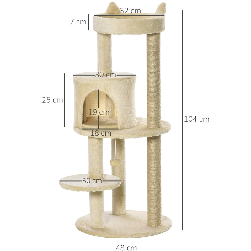 3-Tier Cat Activity Tree, Scratching Posts, Ear Perch, Toys