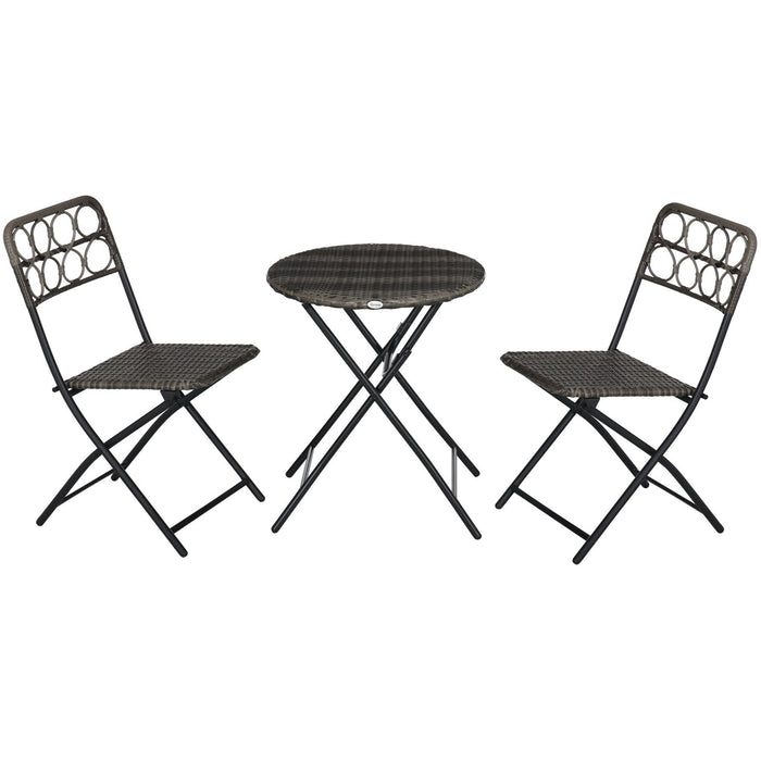 Compact 2-Seater Rattan Bistro Set - Grey