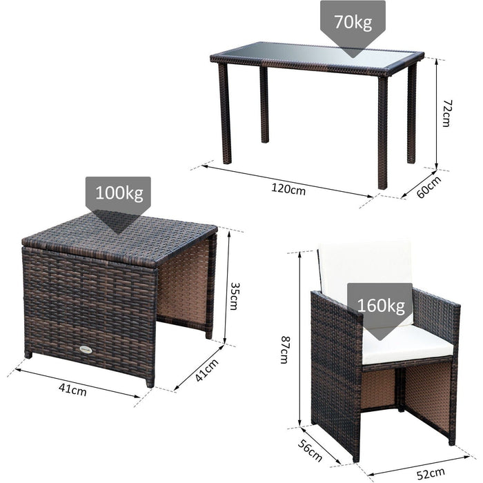 Rattan Dining Set with Table, Chairs & Footstools