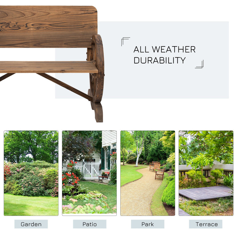 Rustic Wagon Wheel Bench (2 Seater) Outsunny