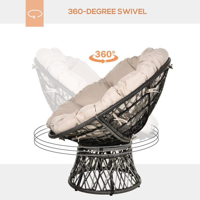 360° Swivel Rattan Garden Chair with Padded Cushion Outsunny