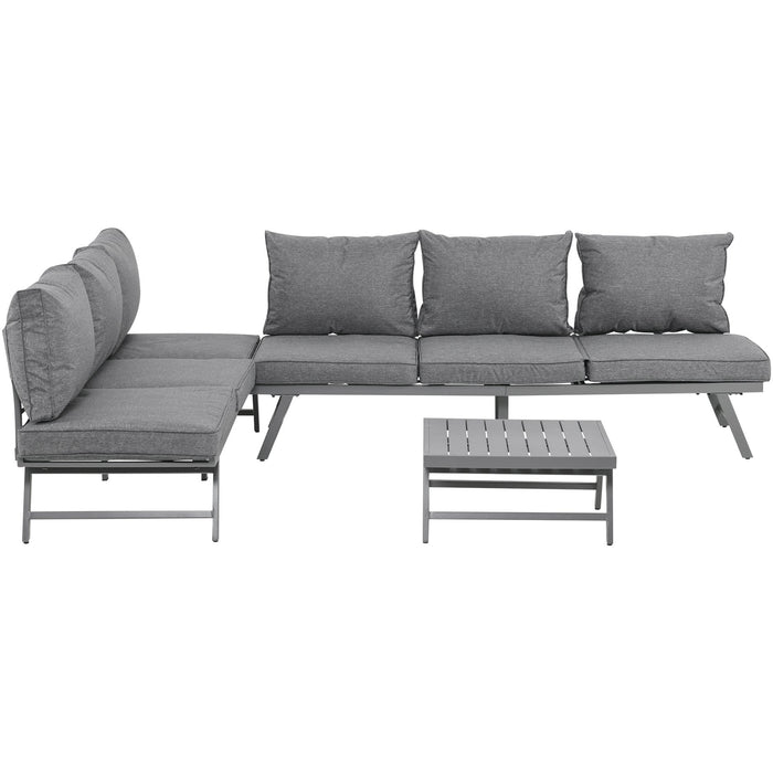 3Pc Garden Furniture Set with Convertible Sofa Lounge Table