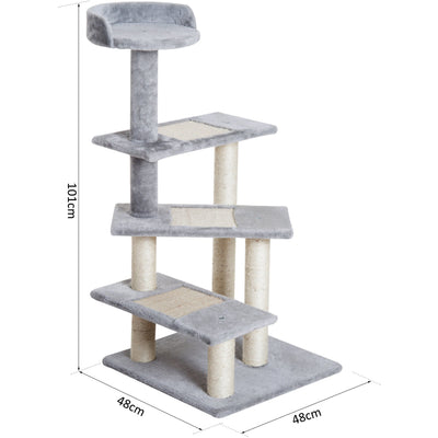 Grey Cat Tree, Sisal Scratch Scratching Post Pawhut