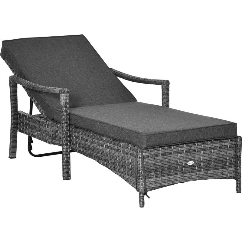 Contemporary Rattan Sun Lounger With Cushion Outsunny