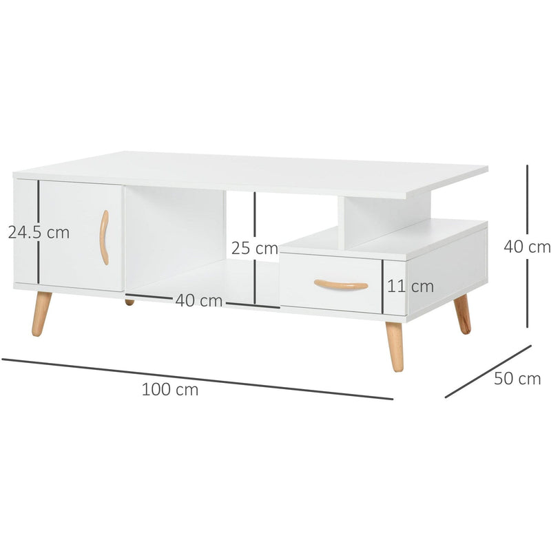 Modern Coffee Table With Storage Shelf and Drawers - White