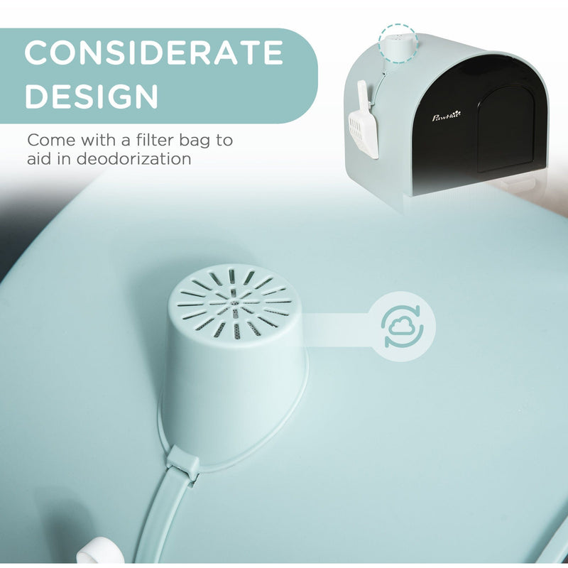 Green Cat Litter Box w/ Hood, Scoop, Filter, Flap Door