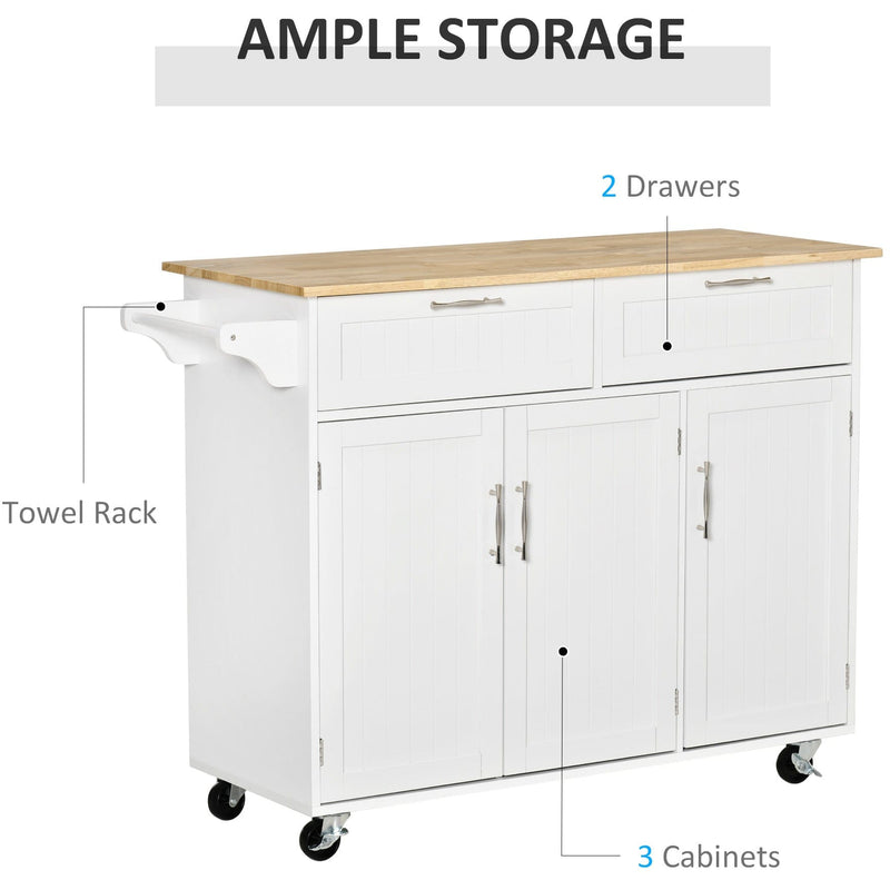 White Kitchen Island Cart with Wheels