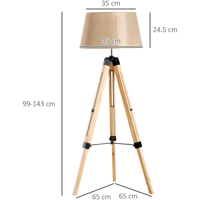 Tripod Floor Lamp, Wooden Legs, E27 Bulb