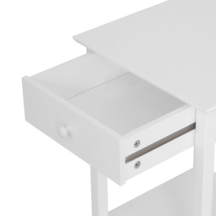 Elegant Bedside Table With Drawer, White