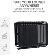 Outsunny Portable Sun Lounger, Folding Camping Bed Cot, Reclining Lounge Chair 5-position Adjustable Backrest w/Side Pocket for Patio Garden Black Outsunny