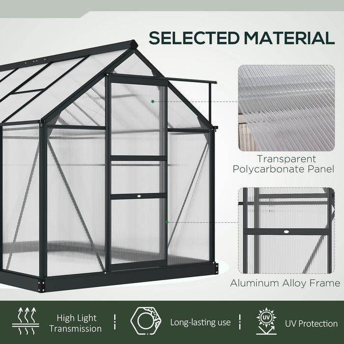 6x8ft Polycarbonate Greenhouse, Slide Door, Clear