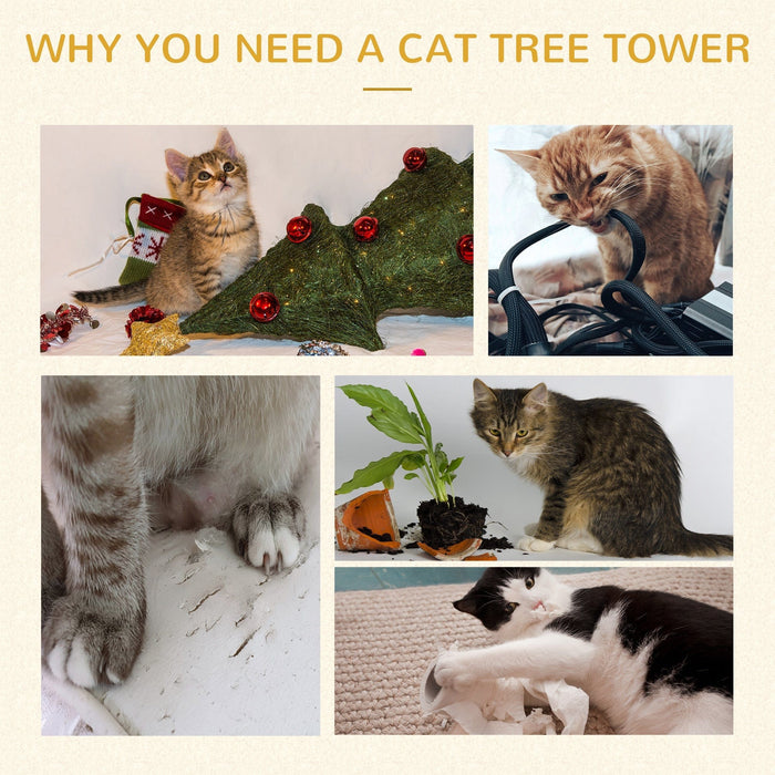 Cat Tree Tower w/ Condo Perch, Mouse Toy, 45x33x70 cm, Brown