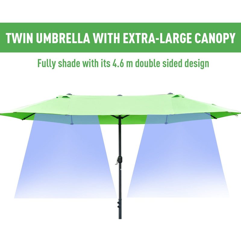 4.6m Double Sided Parasol With Crank Handle, Cross Base