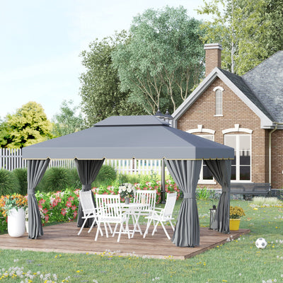 Metal Frame Gazebo With Sides, 3x4m, Grey Outsunny