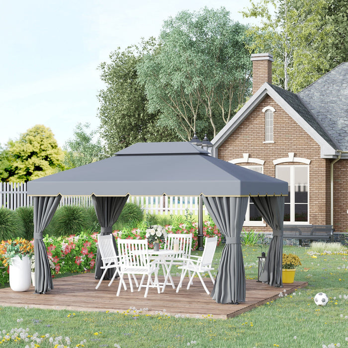 Metal Frame Gazebo With Sides, 3x4m, Grey