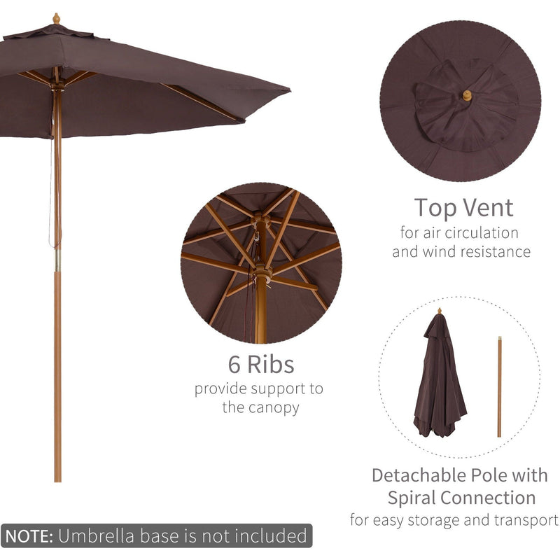 2.5m Wooden Garden Sun Shade Parasol